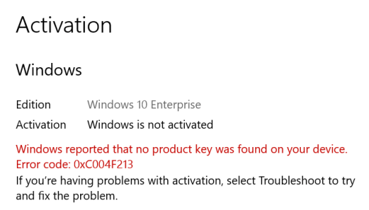 Windows 10 Enterprise Not Activated