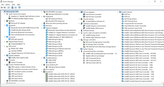 odyssey-x86j4105 device manager