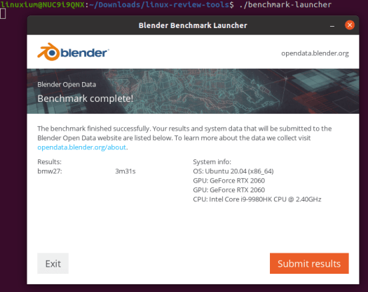 NUC9i9QNX ubuntu blender bmw