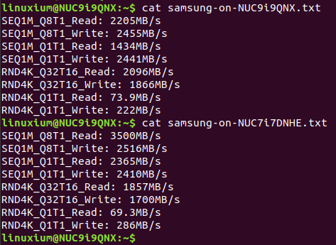 samsung SSD comparison in ubuntu