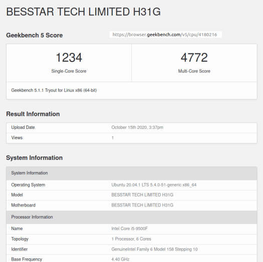 besstar tech limited ubuntu geekbench 5 cpu