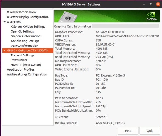ubuntu gpu info nvidia x server
