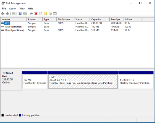 windows 10 disk management SSD