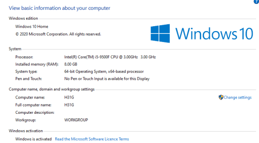 windows 10 info H31G