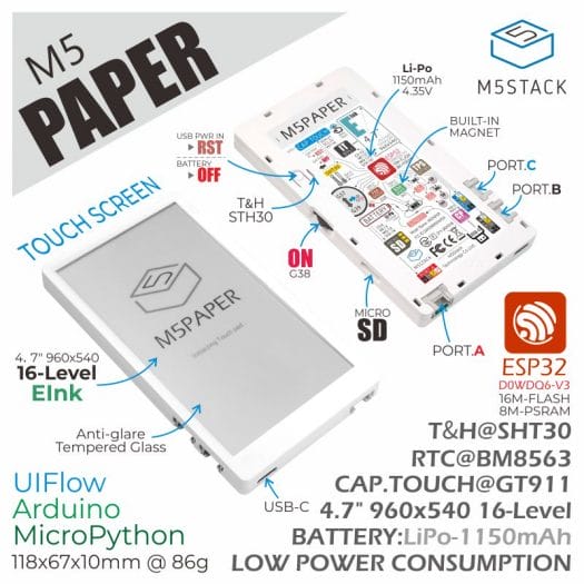 M5Paper ESP32 IoT development kit Specifications