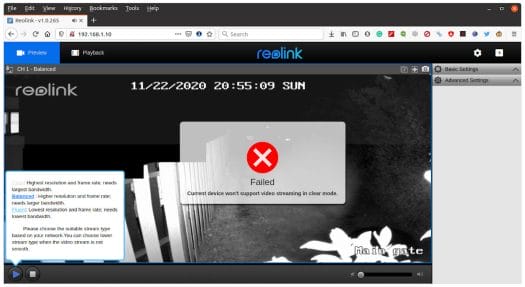 reolink clear mode not supported