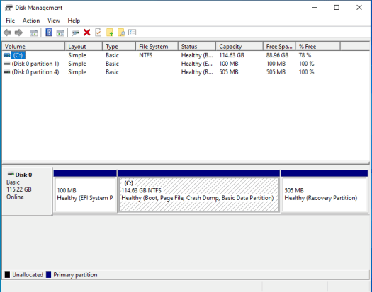 windows-disk-management-128-GB-eMMC-flash