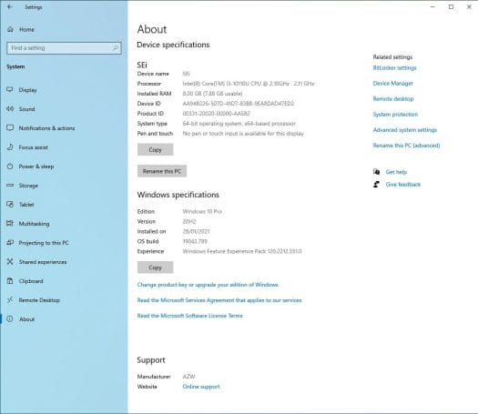 windows 10 info after update