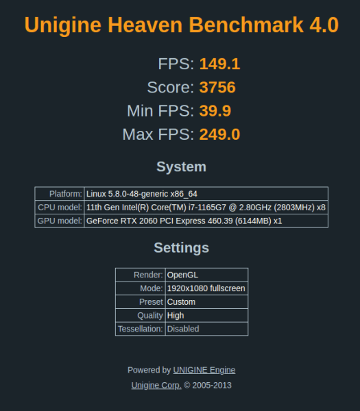 linux heaven unigine