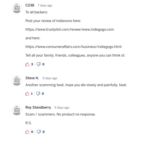 Indiegogo scam comments