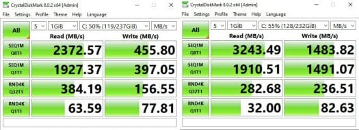 CrystalDiskMark Netac vs Samsung EVO NVMe SSD
