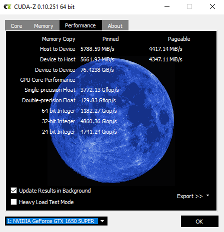 cuda-z with NVIDIA 1650 super GPU