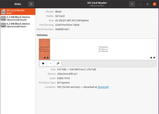 ubuntu biwin sd card disk management