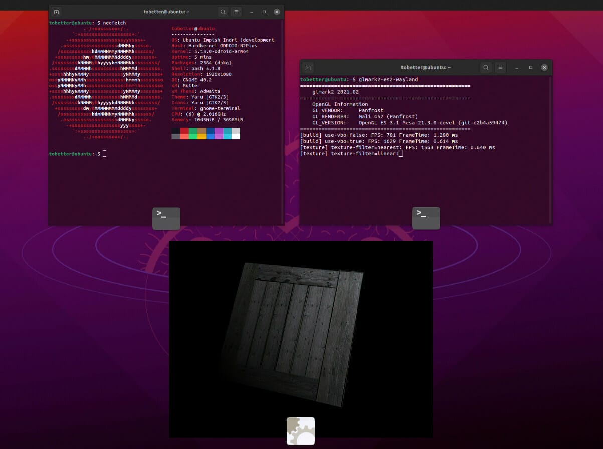 ODROID-N2+ running Ubuntu 21.10 with Panfrost