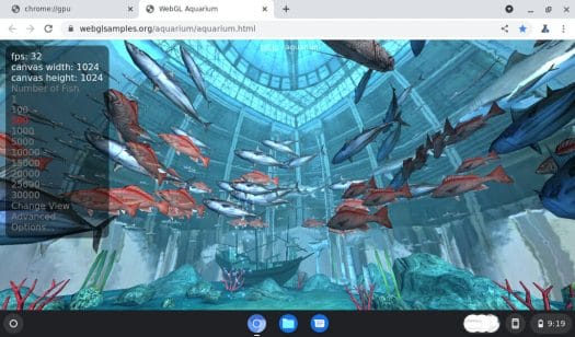 WebGL Aquarium 32 fps