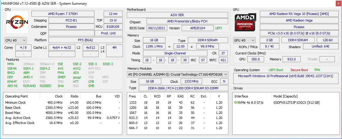 CPU ID [159] :: CPU Details: AMD Ryzen 5 5600G with Radeon Graphics