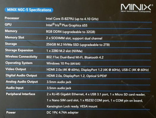 MINIX NGC-5 specifications