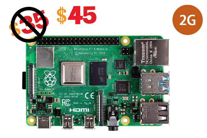 Raspberry Pi 4 2GB gets a price hike to $45, 1GB version coming