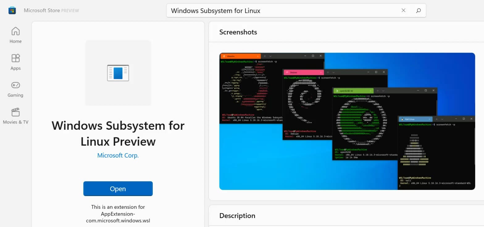 Windows Subsystem For Linux Can Be Installed From The Microsoft Store ...