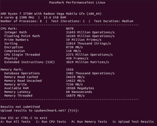 ubuntu cpu passmark performancetest