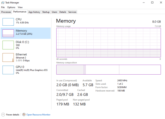 Windows memory speed