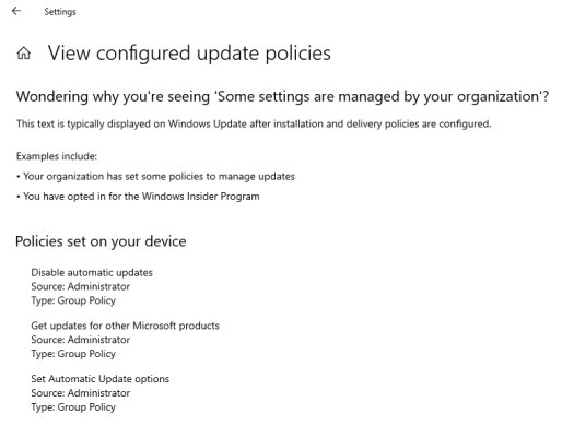 Windows update policies: automatic updates disabled