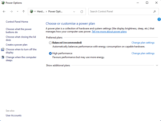 Windows 11 high-performance power plan