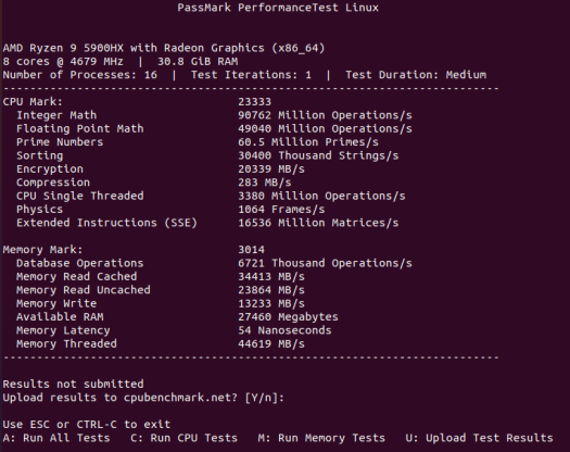 AMD Ryzen 9 5900HX ubuntu cpu passmark