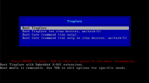 TinyCore boot screen