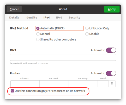 use this connection only for-resources on its network