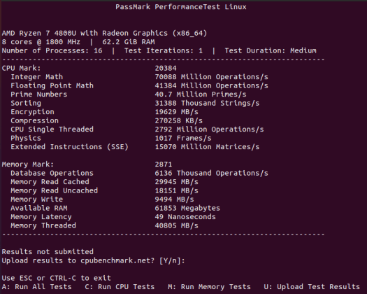 Overclocked Ryzen 7 4800U ubuntu passmark benchmark