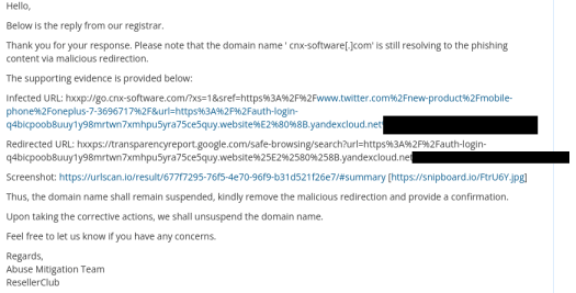 hostfast domain suspended malicious redirection