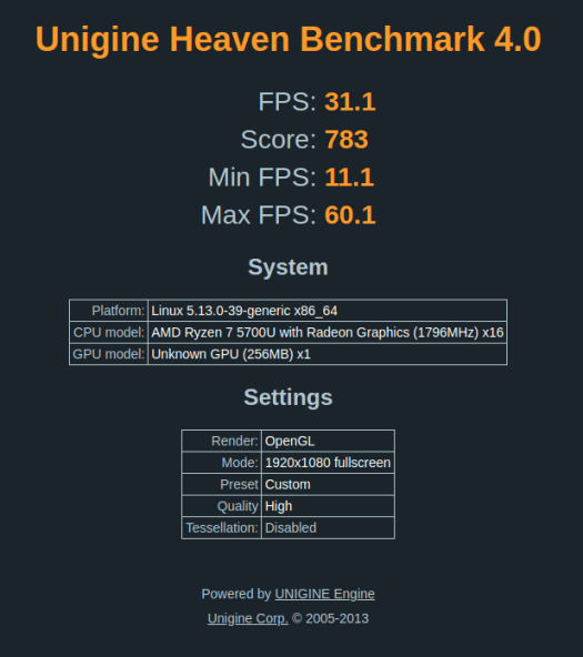 ubuntu unigine heaven benchmark-AMD Ryzen 7 5700U