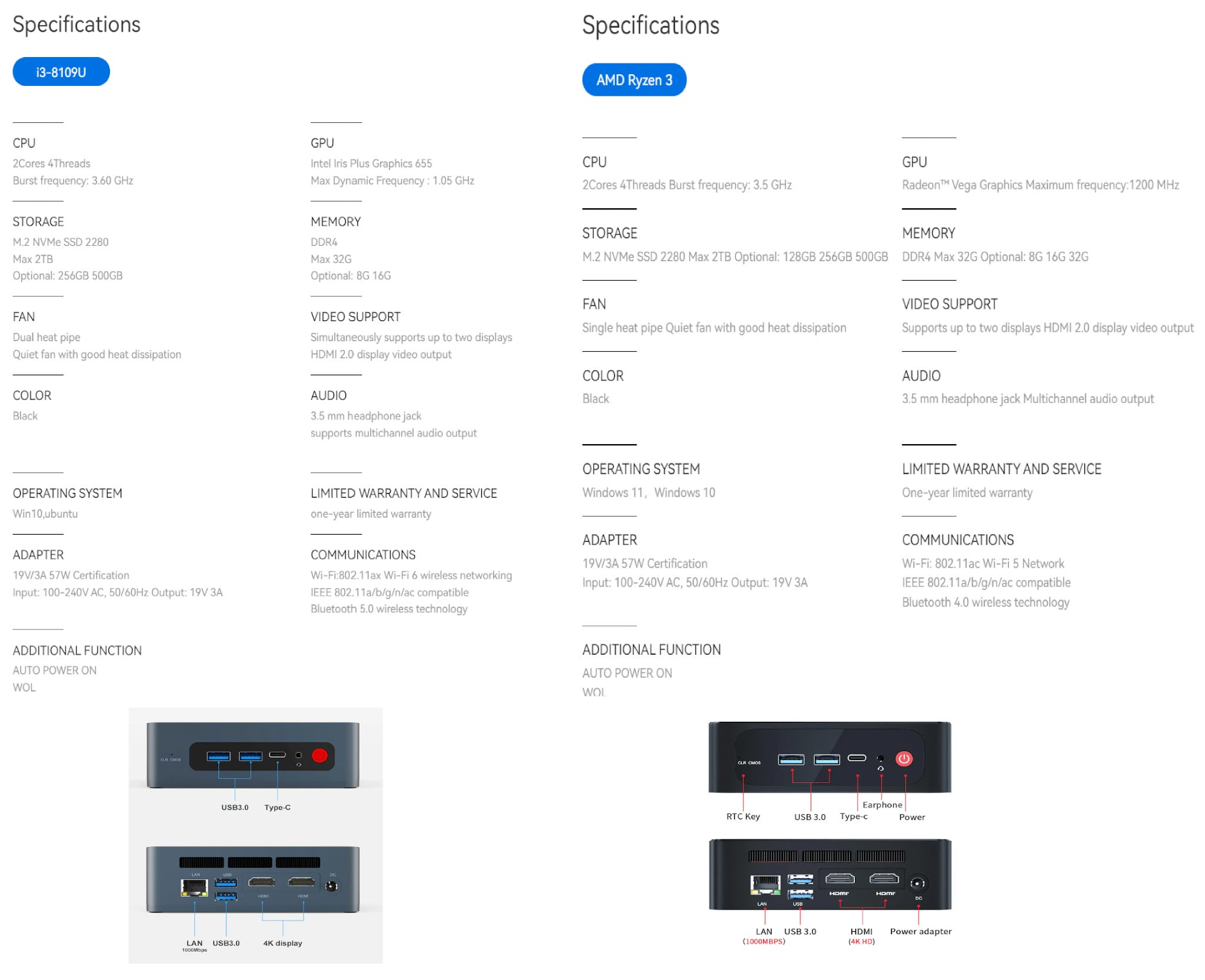 Beelink SEi8 SER3 review Intel Core i3 8109U and AMD Ryzen 3