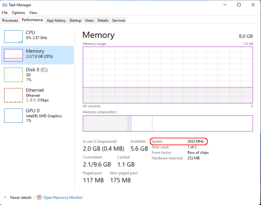 windows memory speed