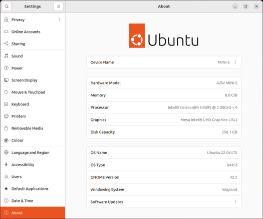 AZW MINI S ubuntu 22.04 info