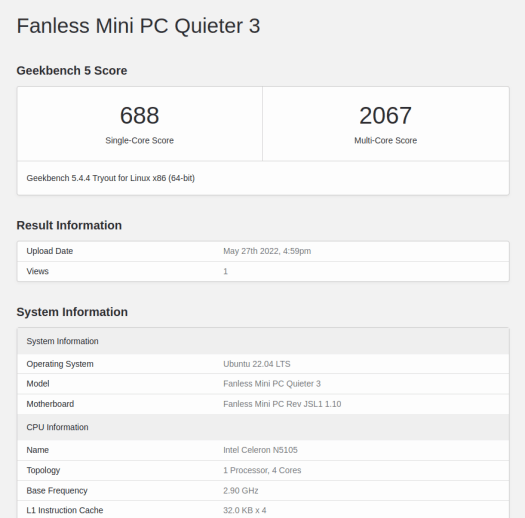 Fanless mini pc quieter 3 ubuntu 22.04 geekbench 5 cpu