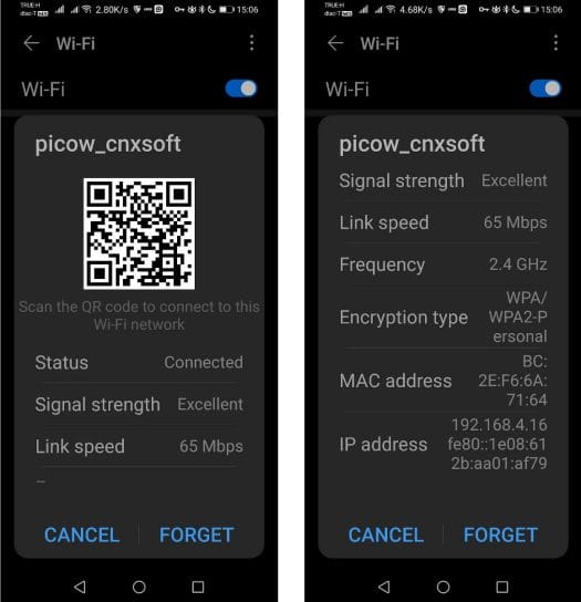 Raspberry Pi Pico W access point Android client
