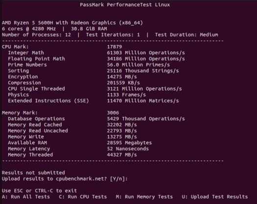 AMD Ryzen 5 5600H mini PC PassMark Linux