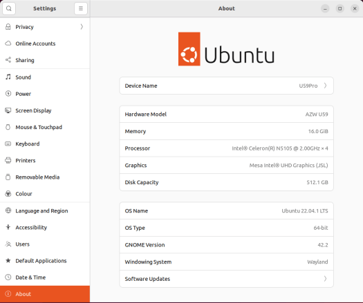 Beelink U59 Pro ubuntu 22.04 info