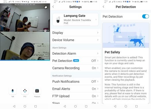Reolink TrackMix PoE Settings Pet Detection