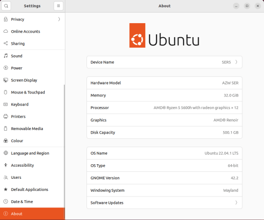 Ryzen 5 5600h ubuntu 22.04 info