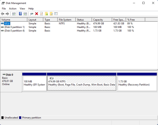 U59 Pro windows 11 disk management 512GB SSD