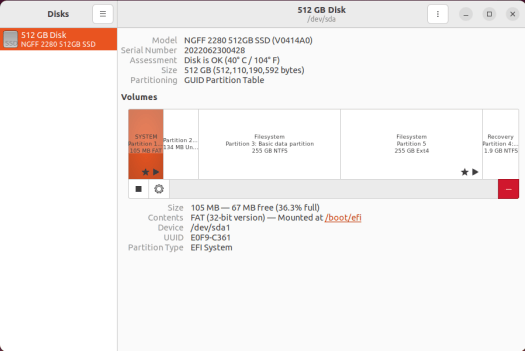 ubuntu disk management NGFF 280 512GB SSD