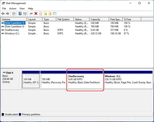 Windows 11 partition issue OneRecovery