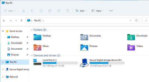 Windows 11 sd card working