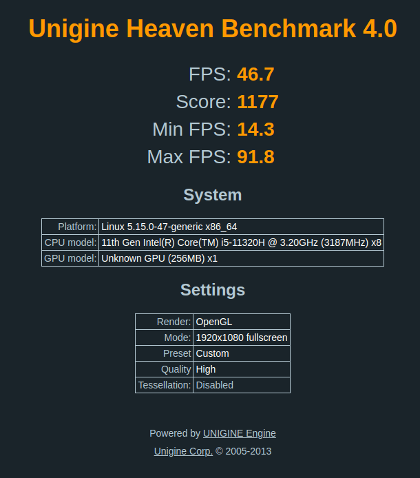 Beelink SEI11 Pro Ubuntu 22.04 Unigine Heaven Benchmark 4.0