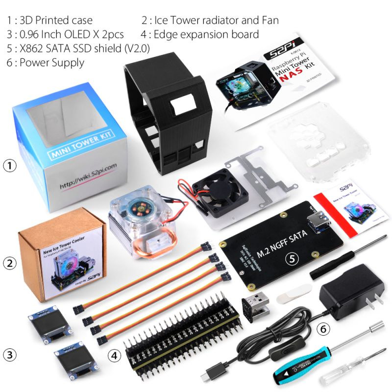Mini Tower NAS Kit for Raspberry Pi 4B, support up to 2TB M.2 SATA SSD,  सीपीयू कूलर - Atlantis Erudition & Travel Services Private Limited, Delhi
