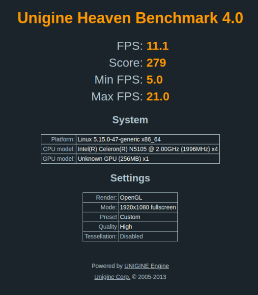 MeLE Quieter HD3Q Ubuntu Heaven benchmark