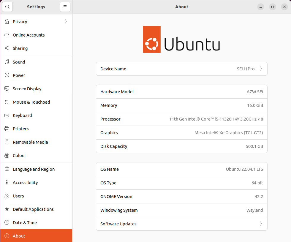 SEI11Pro Ubuntu 22.04 info